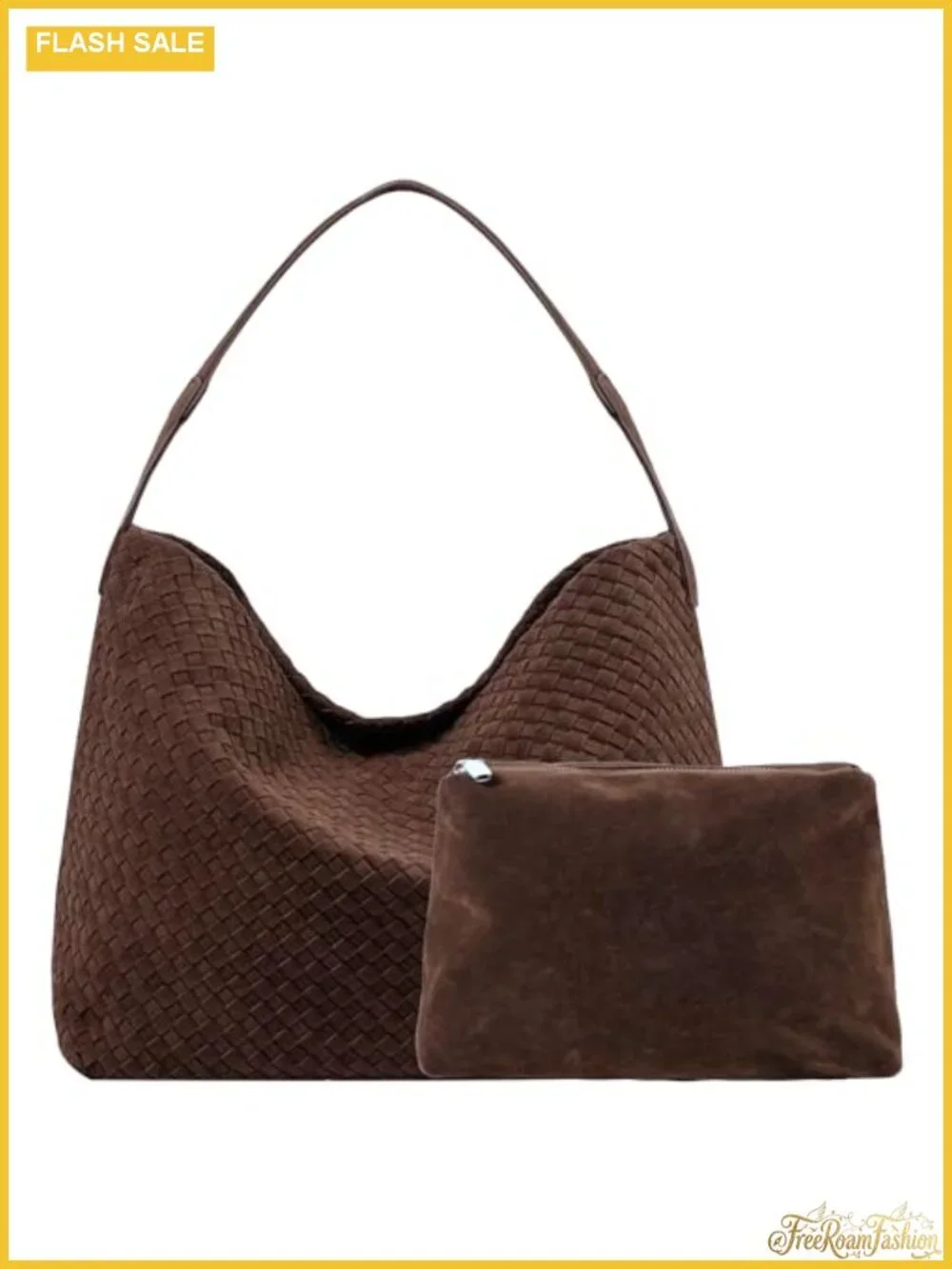 Vintage Woven Suede Hobo Tote Bag, Large Faux Leather Crossbody Handbag